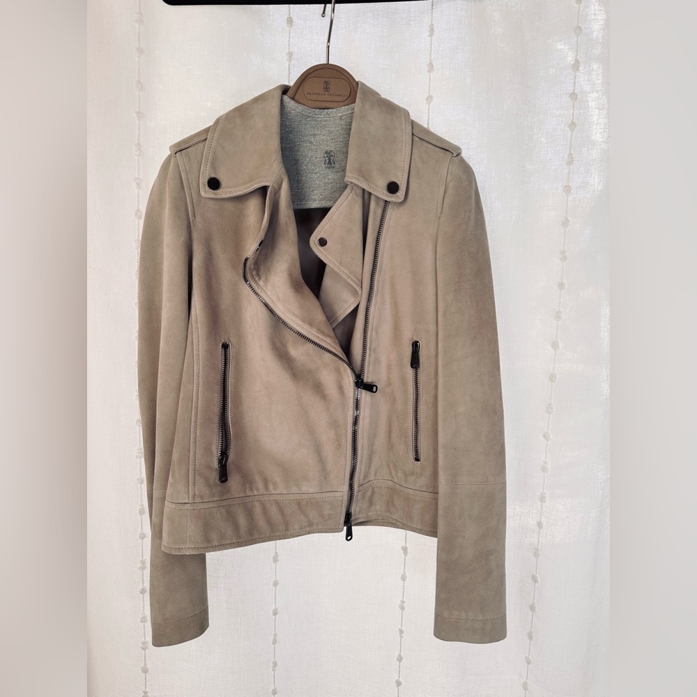 Brunello Cucinelli Suede biker jacket with monili